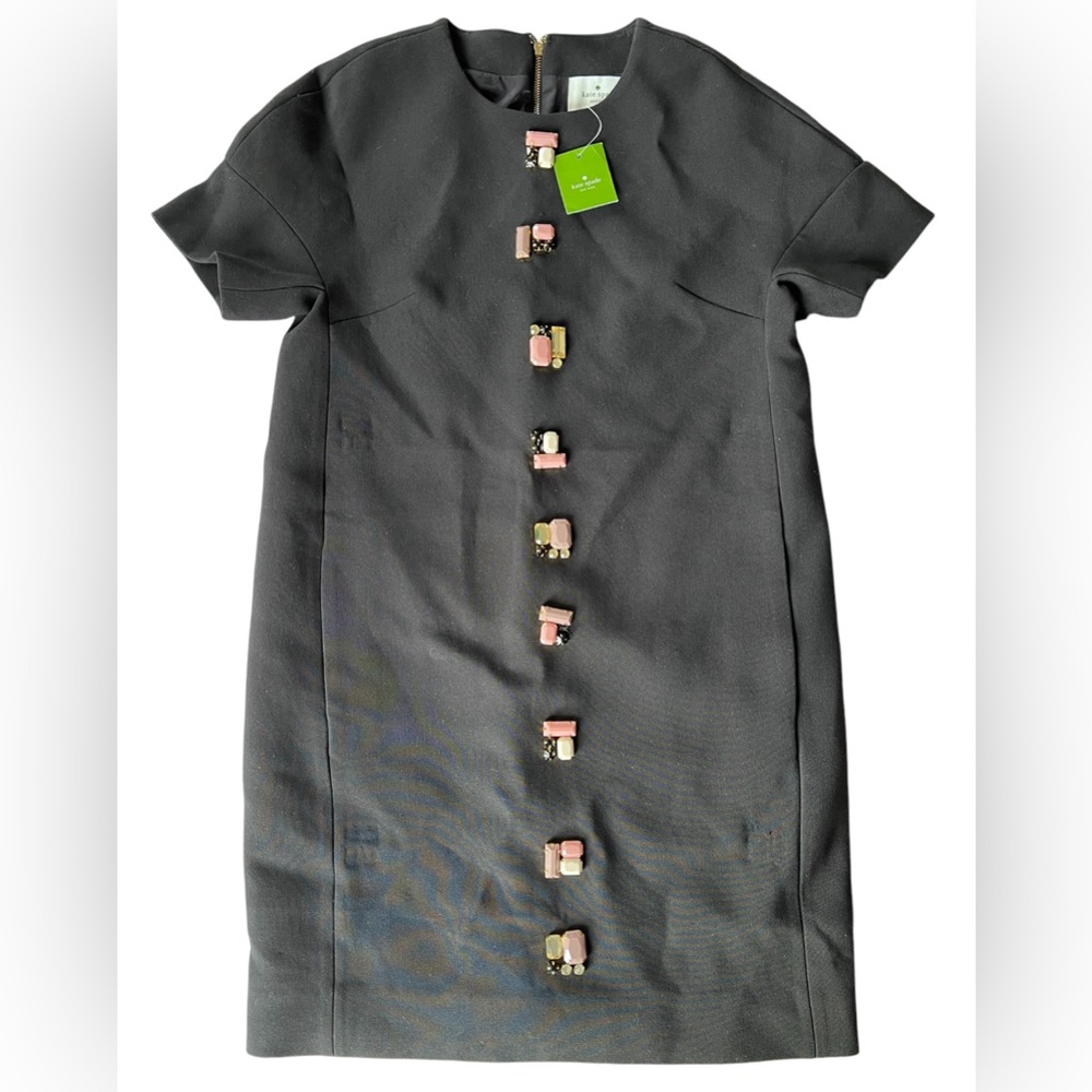Kate Spade NEW Black embellished Shift Dress with Pink Jewels Size 0